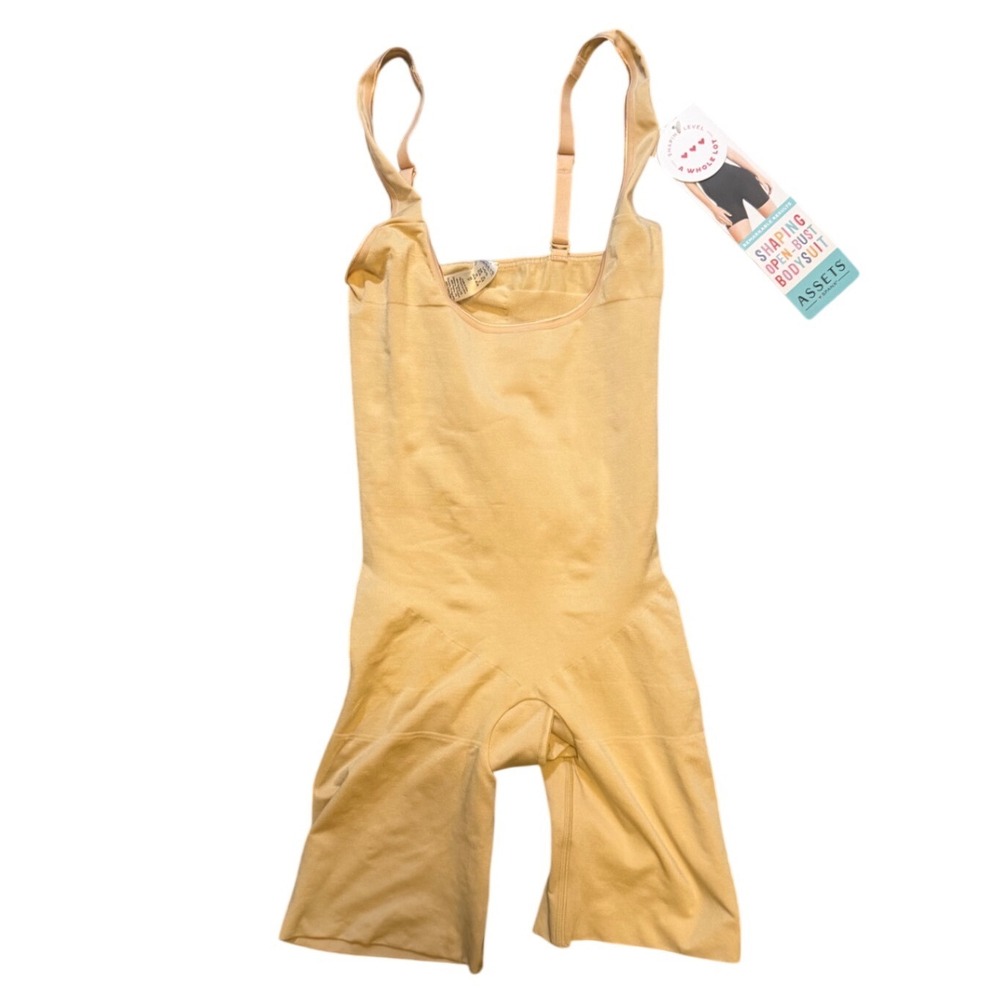 NWT Spanx Shaping Open Bust Midthigh Body Suit in Nude Convertible Straps L